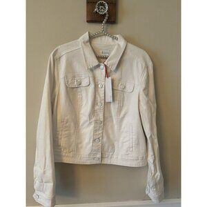 NWT Elle Womens Size XXL Denim Trucker Jacket White Cotton Blend Stretch